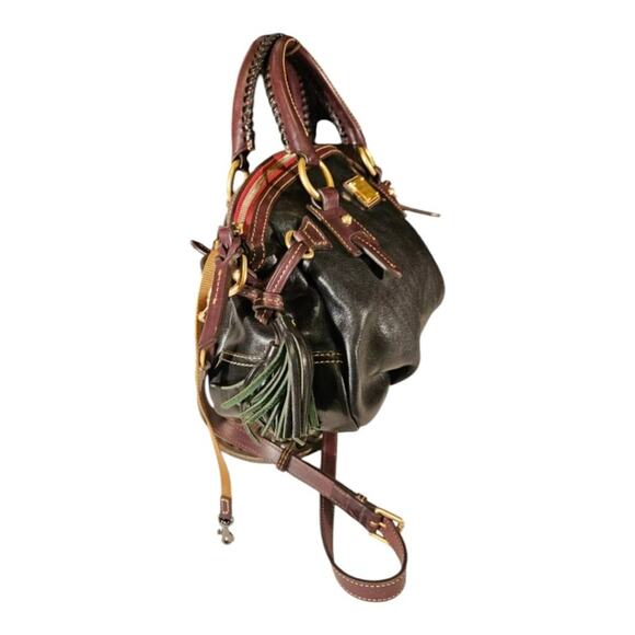 Dooney & Bourke Florentine Leather‎ Satchel Black and Brown with Tassels Y2K - Picture 3 of 7
